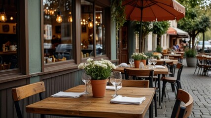 Beautifully Decorated Table in a Cozy Outdoor Cafe