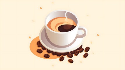 Obraz premium A cup of coffee isometric flat design, with coffee beans, modern look
