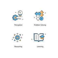 Artificial Intelligence Systems and Tools Icons, machine learning, deep learning, algorithms, data processing, technology