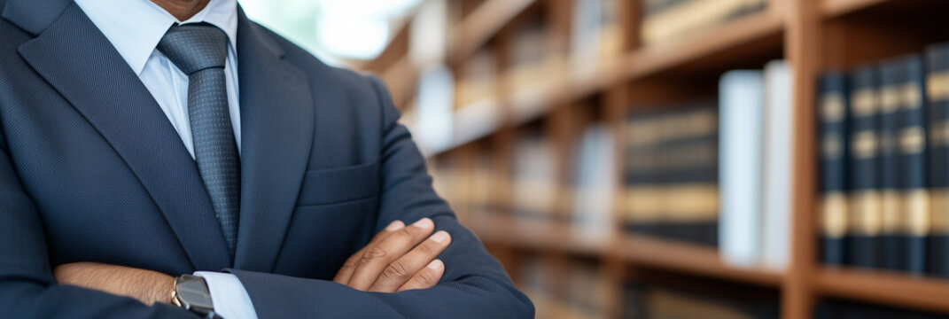 A male lawyer, barrister or solicitor man with law books concept