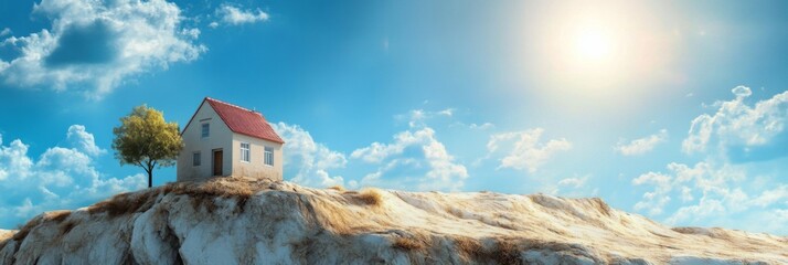 Naklejka premium The Parable of the Wise and Foolish Builders: A Visual Tale of Sandcastles and Rock Fortresses Under the Clear Blue Sky, Reflecting the Teachings of Matthew on Wisdom and Action.