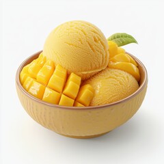Fresh Mango Sorbet in a Bowl, Isolated on White Background Generative AI