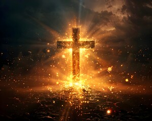 Fototapeta premium Glowing Cross Surrounded by Radiant Rays of Divine Light