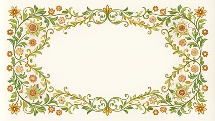 Intricate ornate frame with curved corners, adorned with floral patterns, vines, and subtle geometry, perfect for adding elegance to invitations, certificates, and digital designs.