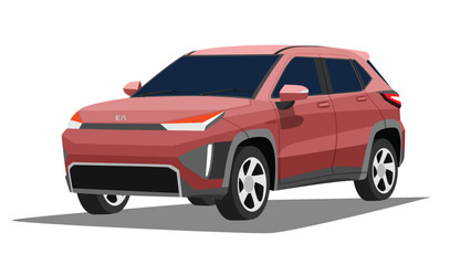 Objec perspective design of EV car site SUV cross over red color. Wih shadow and isolated white background.