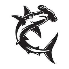 Naklejka premium Hammerhead Shark Clipart, Hammerhead Shark Fish Outline, Shark silhouette, Shark Fish illustration black and white 