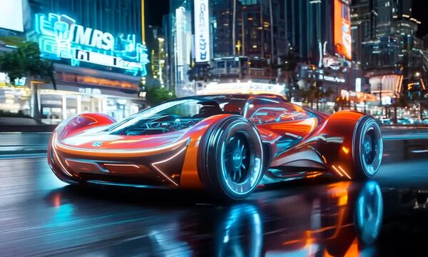 A futuristic car with the word speed on the side