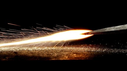 Close-up of welding sparks on dark background