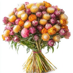 Fototapeta premium Summer Season Flowers Bouquet Made with Strawflowers, Isolated on White Background Generative AI