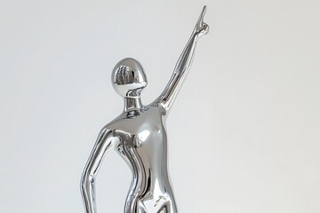 A black male glossy mannequin stands with his hands upstairs showing the rock and roll symbol. Front view. 3d rendering