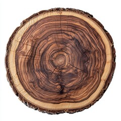 Fototapeta premium Walnut Wood Slice Isolated on White Background Generative AI