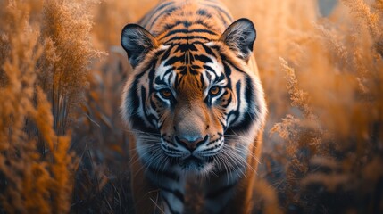 Fototapeta premium Macro photography of adult tiger in brown field during daytime 