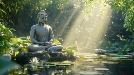 Buddha Statue in Tranquil Garden