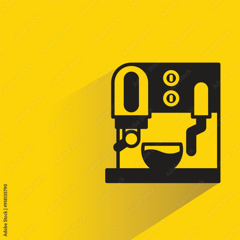 Sticker coffee machine icon with shadow on yellow background