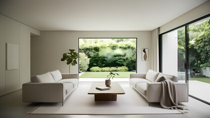 Fototapeta premium Minimalist Home Decor with Green Garden View