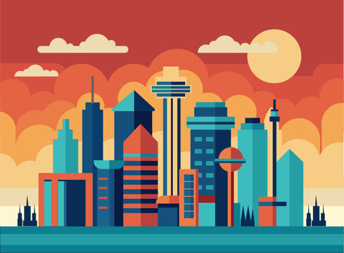 Abstract modern Geometrical shapes illustration city scape skyline drawing background vector story page summer backdrop design