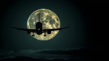 Obraz premium Mystical Airplane Silhouette Against Full Moon Backdrop