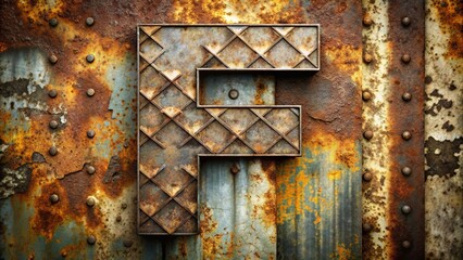 Rustic metal texture with worn, distressed finish, overlaid with bold, graffiti-inspired font, conveying a sense of industrial grit and urban decay.