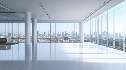 Fototapeta premium Modern office with panoramic city view.