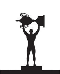 Sport winner holding a winning trophy, person celebrating victory holding trophy award