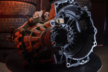 old car gearbox dirty from a front-wheel drive car dismantled for repair