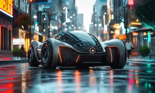 A futuristic car with the word speed on the side