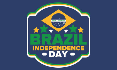 Brazil Independence Day. Happy national holiday. Freedom day. Celebrate annual in September 7. Brazil flag. Patriotic brazilian design. Poster, card, banner, template, background. Vector illustration