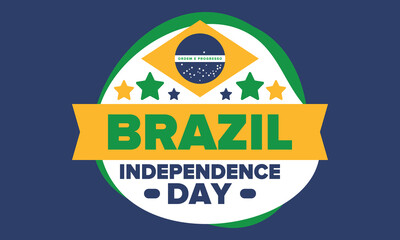Brazil Independence Day. Happy national holiday. Freedom day. Celebrate annual in September 7. Brazil flag. Patriotic brazilian design. Poster, card, banner, template, background. Vector illustration