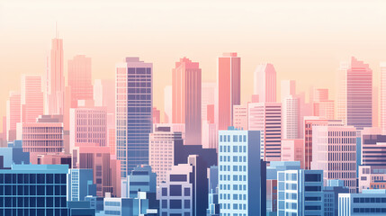 Obraz premium Illustration of Urban Skyscrapers, Modern Cityscape in Flat Colors