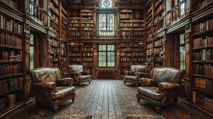 Obraz premium Timeless Wisdom: Vintage Library in Stately Manor