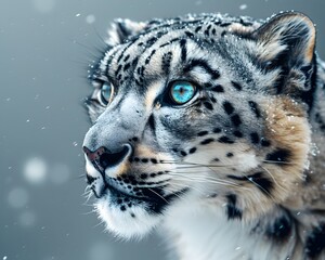 Obraz premium Captivating Close up Portrait of a Snow Leopard s Intense Gaze and Striking Fur Coat