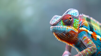 Vibrant Chameleon Blending Into Surrounding Branch With Colorful Textured Skin