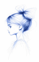 Fototapeta premium Expressive hand-drawn sketches of young girls in various outfits and poses, characterized by rough, minimalist lines, capturing the innocence and curiosity of childhood