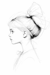 Fototapeta premium Expressive hand-drawn sketches of young girls in various outfits and poses, characterized by rough, minimalist lines, capturing the innocence and curiosity of childhood