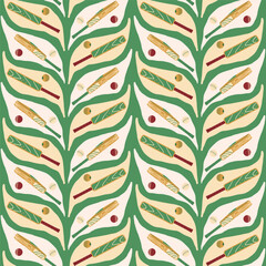 Cricket seamless pattern. endless background. sport equipment repeat Vector hand drawn illustration.