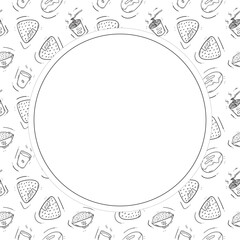food and beverage circle frame in doodle style frame background