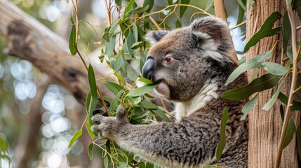 Obraz premium Koala Eating Eucalyptus Leaves
