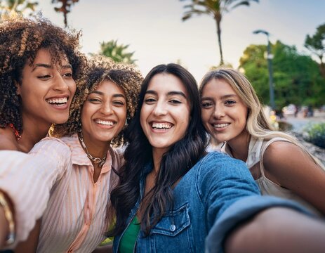 Autoretrato de un grupo de amigos. Sonrientes y felices