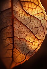 Fototapeta premium Close-up of an intricate leaf texture, showcasing the rich colors and textures in golden brown tones