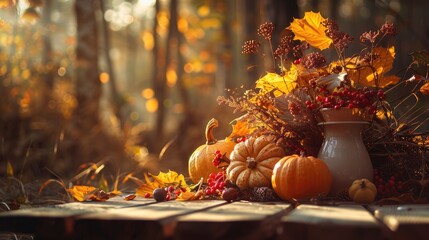Autumn-themed props in warm afternoon light