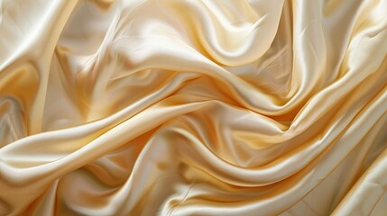 Fototapeta premium Beige Silk Fabric with Gold Pattern, Yellow Satin Luxury Backdrop, Tropical Summer Fashion Abstract Banner