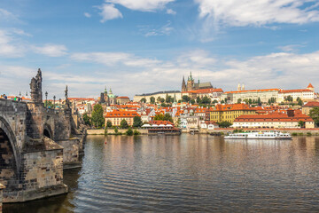 Hradcany, Vltava River and Prague Castle and the Charles Bridge, Prague, Czech republic