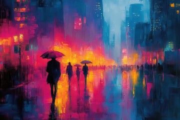 vibrant abstract cityscape bold brushstrokes create a kaleidoscope of urban energy vivid colors clash and blend evoking the chaos and beauty of metropolitan life