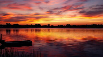 Obraz premium Sunset Over a Tranquil Lake