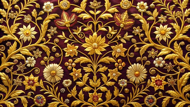 Opulent Zardozi Floral Pattern on Rich Velvet Fabric  AI generated