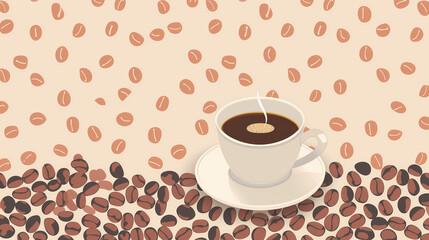 Illustration of a Coffee Mug with Coffee Beans, Simple and Warm Flat Color Design