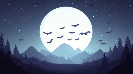 Naklejka premium Bats Fly Under the Full Moon