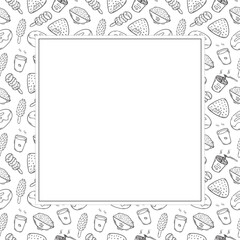 Fototapeta premium food and beverage square frame in doodle style frame background