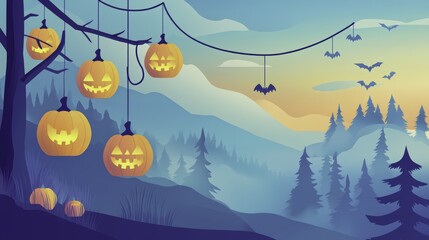Halloween Jack-o'-Lanterns in the Forest