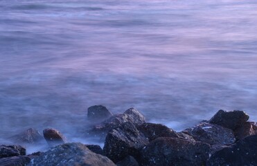 landscape of sea on sunset  at tilted pole beach in Thailand   